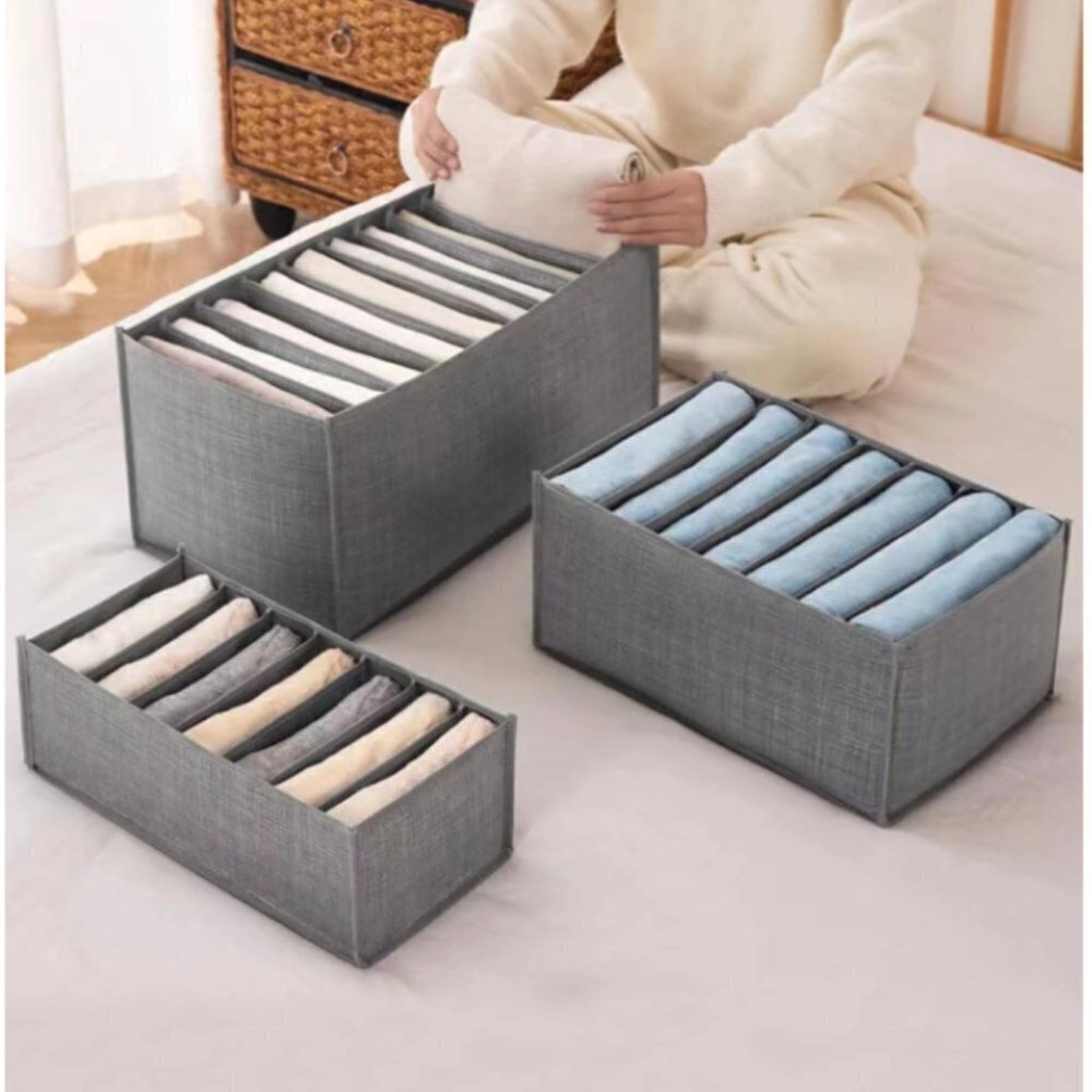 Canvas Drawer Shelf Storage Divided Sections Gray 3 Sizes Available 3Pack